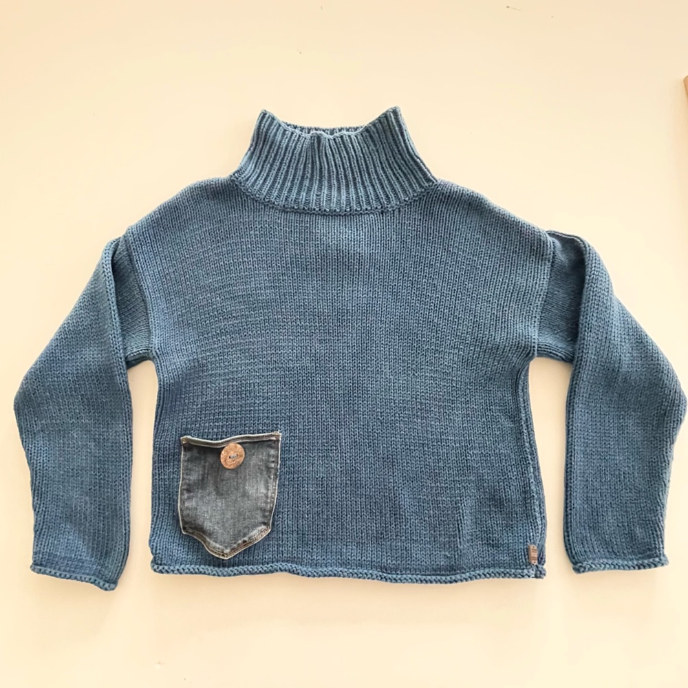 Shannon Passero Indigo‎ Blue Cropped Funnel Neck Sweater L